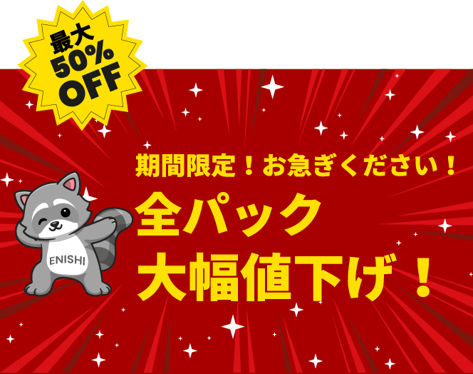 期間限定！お急ぎください！全パック大幅値下げ！