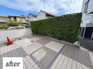 愛知県内の法人様の不用品回収後。すべての椅子や家具を撤去し、敷地がスッキリと片付いた状態｜不用品回収縁